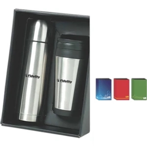 The On The Go - Double Walled Stainless Steel Flask And Double Walled Tumbler Gift Set