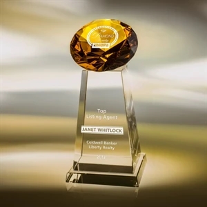 Diamond Spire (r) - Amber - Award With Your Choice Of Color Diamonds Mounted To A Clear Optic Crystal Base