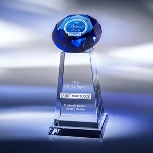 Diamond Spire (r) - Blue - Award With Your Choice Of Color Diamonds Mounted To A Clear Optic Crystal Base