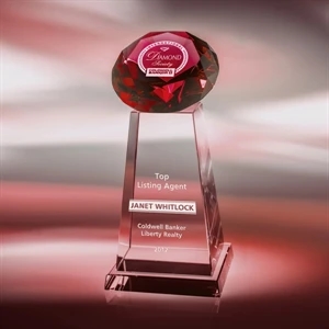 Diamond Spire (r) - Red - Award With Your Choice Of Color Diamonds Mounted To A Clear Optic Crystal Base