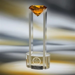 Sky Diamond - Amber - Unique Design Award, Base And Tower Are Made From Clear Optic Crystal