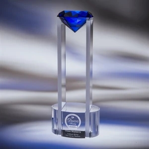Sky Diamond - Blue - Unique Design Award, Base And Tower Are Made From Clear Optic Crystal