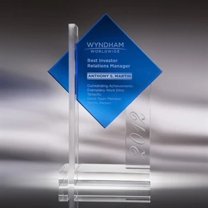 Blue Ultra - Small - Towering Award Contrasts Clear And Frosted Optic Crystal