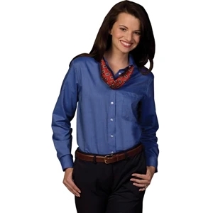 French Blue X X S- X L - Women's Long Sleeve Dress Button Down Oxford Shirt