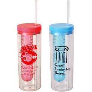 19 Oz. Fruit Infusion Acrylic Double Wall Tumbler With Screw On Lid And Clear Straw