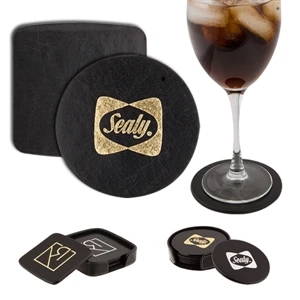 Atlantis - Leather Square Coaster Set. Price Include Deboss/screen All 4 Coaster