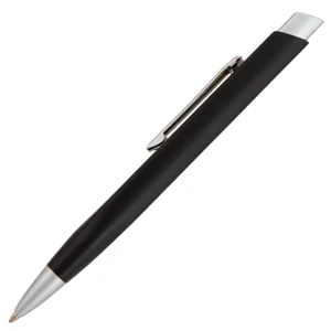 Capitola - Black - Ballpoint Click Pen With Aluminum Metal Barrel. Tri-edge Design With Sleek Satin Fin