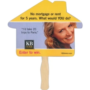 Stock Shape House Hand Fan With Wood Handle ( Wood Stick) Attached With Adhesive
