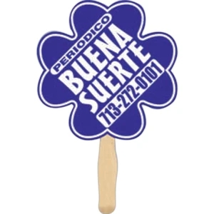 Stock Shape Clover Hand Fan With Wood Handle ( Wood Stick) Attached With Adhesive