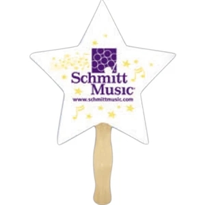 Stock Shape Star Hand Fan With Wood Handle ( Wood Stick) Attached With Adhesive