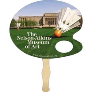 Stock Shape Palette Hand Fan With Wood Handle ( Wood Stick) Attached With Adhesive