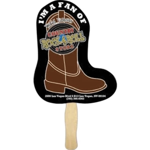 Stock Shape Boot Hand Fan With Wood Handle ( Wood Stick) Attached With Adhesive