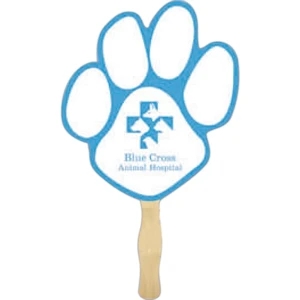 Stock Shape Paw Hand Fan With Wood Handle ( Wood Stick) Attached With Adhesive