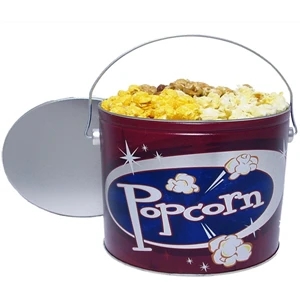 Buttered, Cheese And Caramel Popcorn In 6 11/16" X 5 1/4" Designer Tin