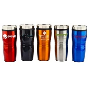 16 Oz. Travel Tumbler With Stainless Steel Outer Shell And Plastic Liner