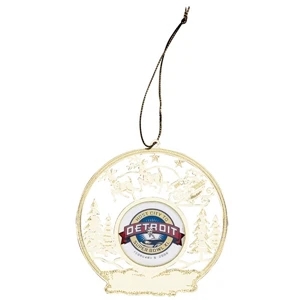Trees, Reindeer And Santa Sleigh Design - Distinctive Brass Plated Ornament