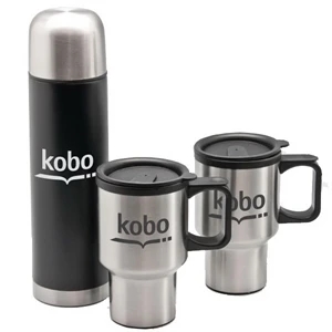 25 Oz. Stainless Steel Vacuum Insulated Bottle With Two 14 Oz. Stainless Steel Mugs
