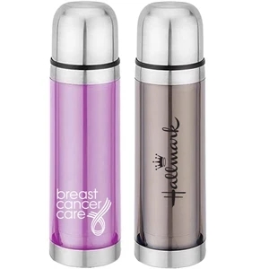 Stainless Steel 17 Oz. Water Bottle With Push Button, Pour Spout. Pink Or Smoke