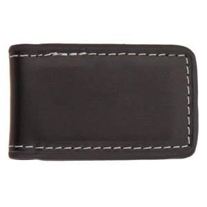 Concord - Black - Bi-fold Contemporary Styling Leather Magnetic Money Clip With Tight Stitching
