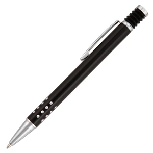 Ashville - Black - Ballpoint Pen With Aluminum Metal Barrel, A Satin Finish And Jewel Like Grip