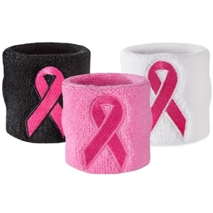 Suddora - Pink Ribbon Wristbands With Direct Embroidery - Breast Cancer Awareness Sweatbands