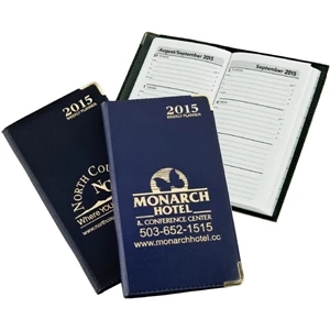 The Director - Weekly Pocket Planner With Black Cowhide Textured Vinyl And Gold Corners