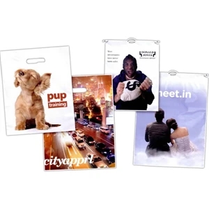 11" X 15" - Full Color, Low Minimum One Side Plastic Patch Handle Bag With 4" Gusset
