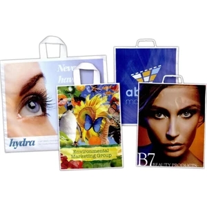 16" X 14" - Full Color, Low Minimum One Side Plastic Bag With Soft Loop Handle And 4" Gusset