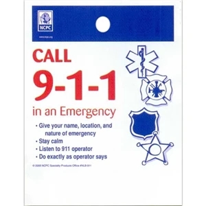Call 9-1-1 In An Emergency - Stock Design Single Wall 9" X 12" Litter Bag With Front Opening, Safety Design