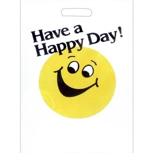 "have A Happy Day" With Yellow Happy Face - Stock Design 2.0 Mil Plastic Take Home Bag, 11" X 15"