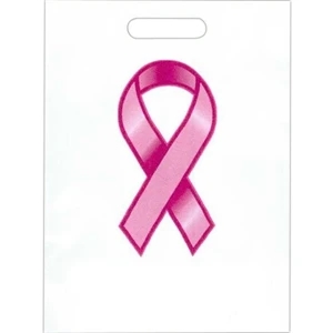 Pink Awareness Ribbon Design - Stock Design 2.0 Mil Plastic Take Home Bag, 9" X 13"