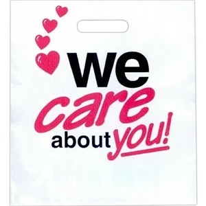"we Care About You" With Red Hearts - Stock Design 2.0 Mil Plastic Take Home Bag, 13 1/2" X 15"