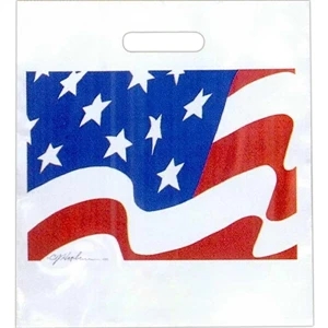 American Flag - Stock Design 2.0 Mil Plastic Take Home Bag, 13 1/2" X 15"