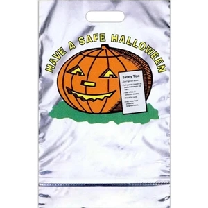 "have A Safe Halloween" With Pumpkin - Reflective Metallic Halloween Bag With A Perforated Coupon