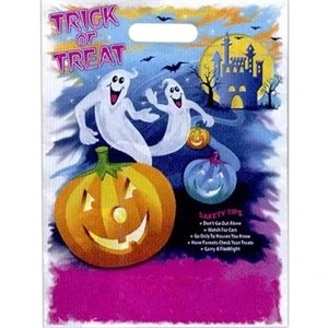"trick Or Treat" With Pumpkin, Ghosts, And Haunted House. - Stock Design Full Color Halloween Bag, 11" X 15"