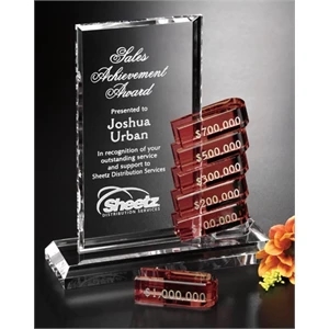 Renton Goal Setter - Rectangle Shaped Optical Crystal Award, 5 3/4"w X 6 1/2"h X 2"d