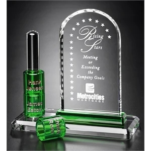 Granville Goal Setter - Award Made Of Optical Crystal And Arch Shaped, 7"w X 7"h X 2 3/4"d