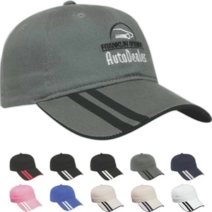 Value Series - Low Profile Six Panel Unstructured Cap With Double Applique Stripes On Visor