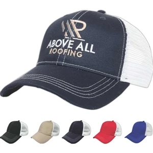 Classic Series - Medium Profile Six Panel Unstructured Contrasting Stitching And Mesh Back Cap