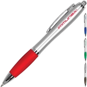 Luna - Matte Silver Body Ballpoint Pen With Colored Gripper And Chrome Accents