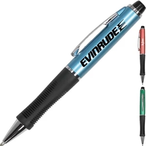 Neptune - Metallic Barrel Ballpoint Pen With Ergonomic Black Gripper And Chrome Accents