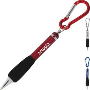 Targetline - Metal Pen With Silver Trim And Black Soft Grip And Carabiner