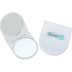 Full Color Process - White Compact Mirror Features One Magnified And One Standard Mirror