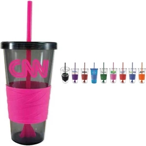 Revolution - 24 Oz Single Wall Tumbler With Stylish Rubber Grip And Unique Stirring Straw