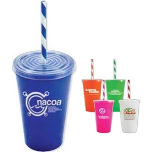 Stadium 2 Go - 20 Oz Stadium Cup With Clear Snap On Lid With Swirl Design And Striped Straw