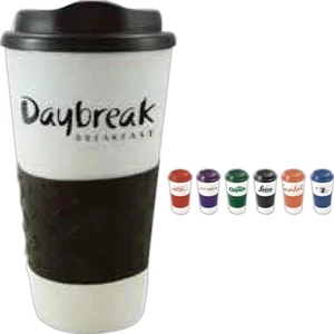 Grip N Go Grande - 16 Oz Polypro Cup With Diamond Patterned Rubber Grip And Drink Thru Lid