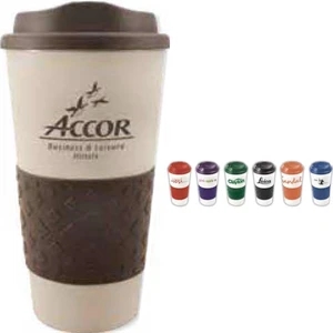 Grip N Go Grande - 16 Oz Polypro Cup With Diamond Patterned Rubber Grip And Drink Thru Lid