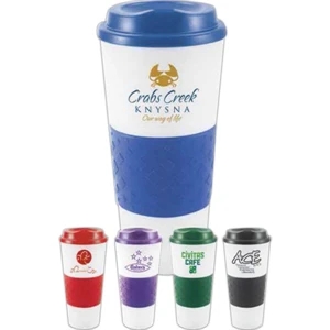 Grip N Go Grande - 22 Oz Polypro Cup With Diamond Patterned Rubber Grip And Drink Thru Lid