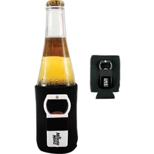 Hat Trick (r) - Bottle Opener And Neoprene Can Cooler With Loop To Store Opener