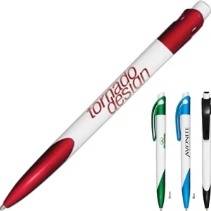 Summit - Pen With Plastic White Barrel With Metallic Colored Clip, Tip And Plunger